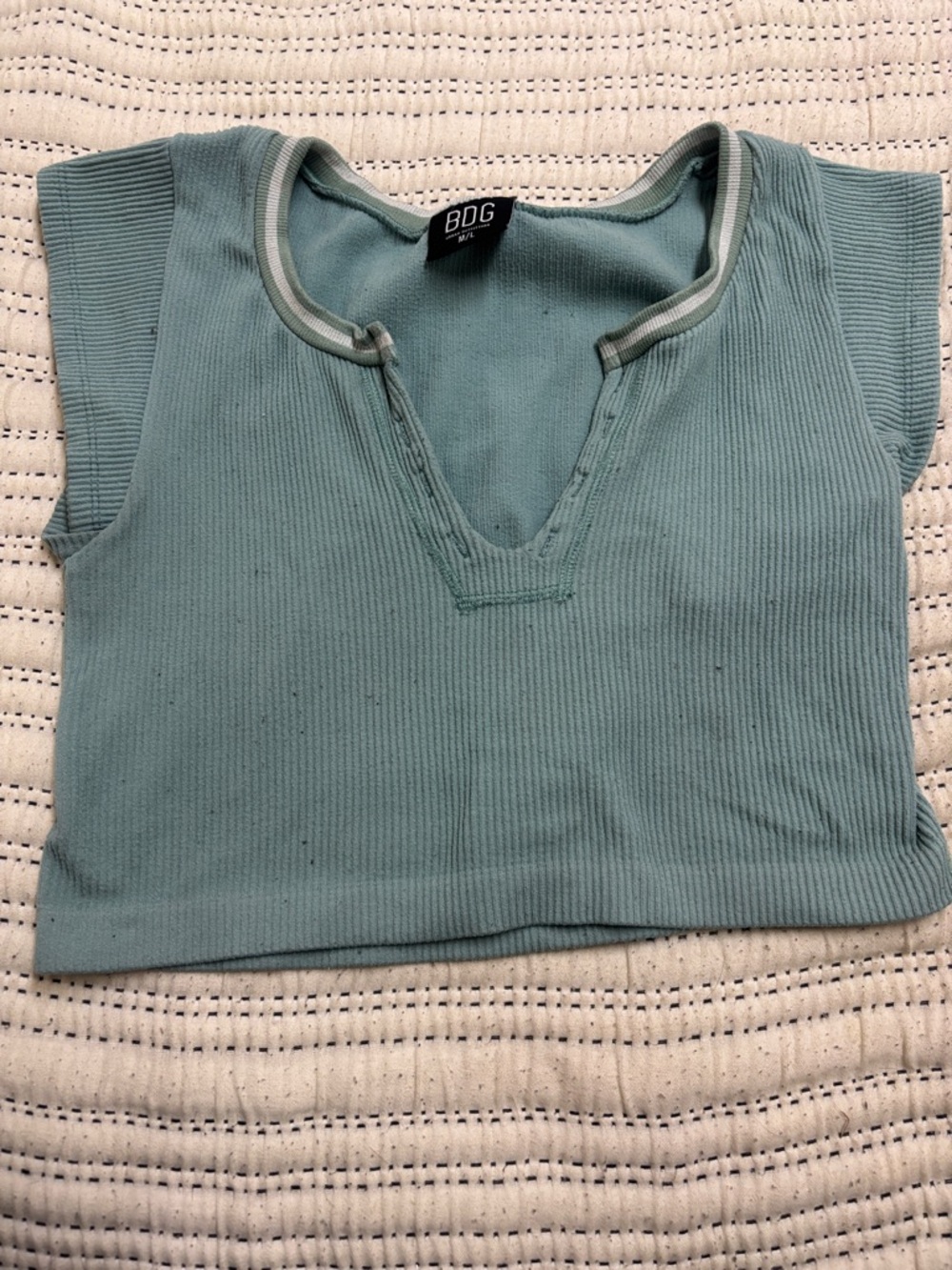 BDG Seafoam Green Ribbed V-Notch Crop Top
